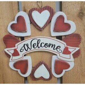 Welcome Hearts and Love Wood Sign Valentines Wedding 13" x 13"
